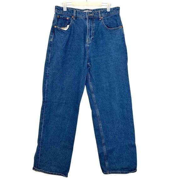 Motel Denim High Rise 100% Cotton 5-Pocket Wide Leg Jeans Blue Large - Picture 1 of 6